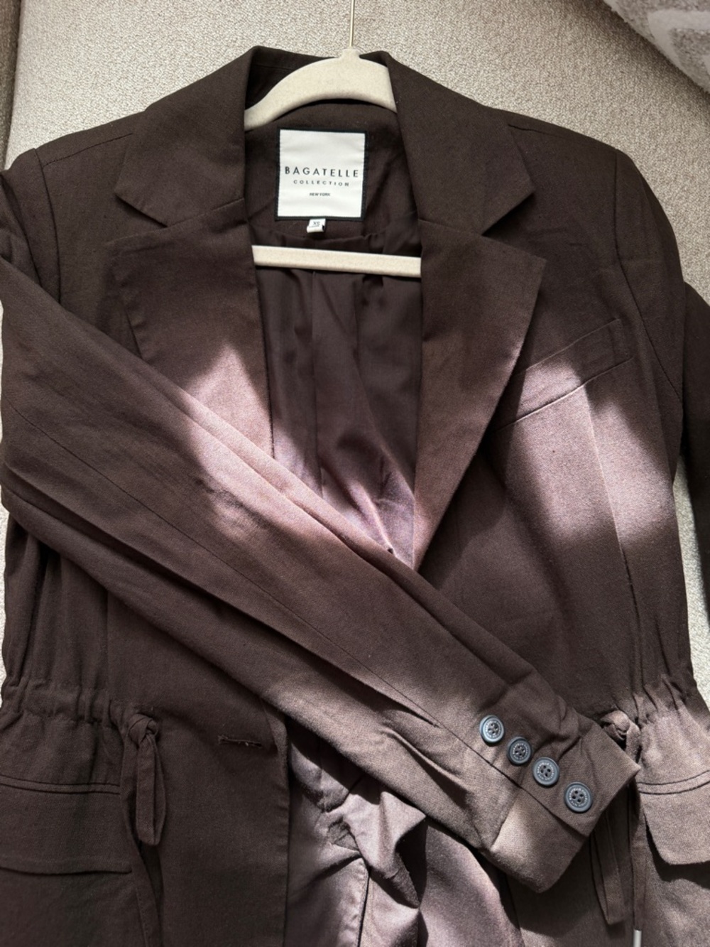 bagatelle Dark Brown Drawstring Waist Blazer Jacket